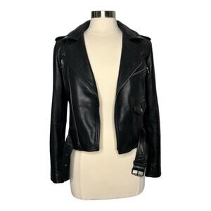 Parker Belfast Leather Biker Jacket Moto Black Small